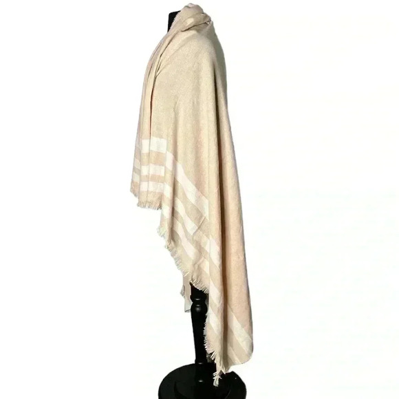 UNBRANDED Peach White Fringe Blanket Scarf Wrap - Picture 3 of 6